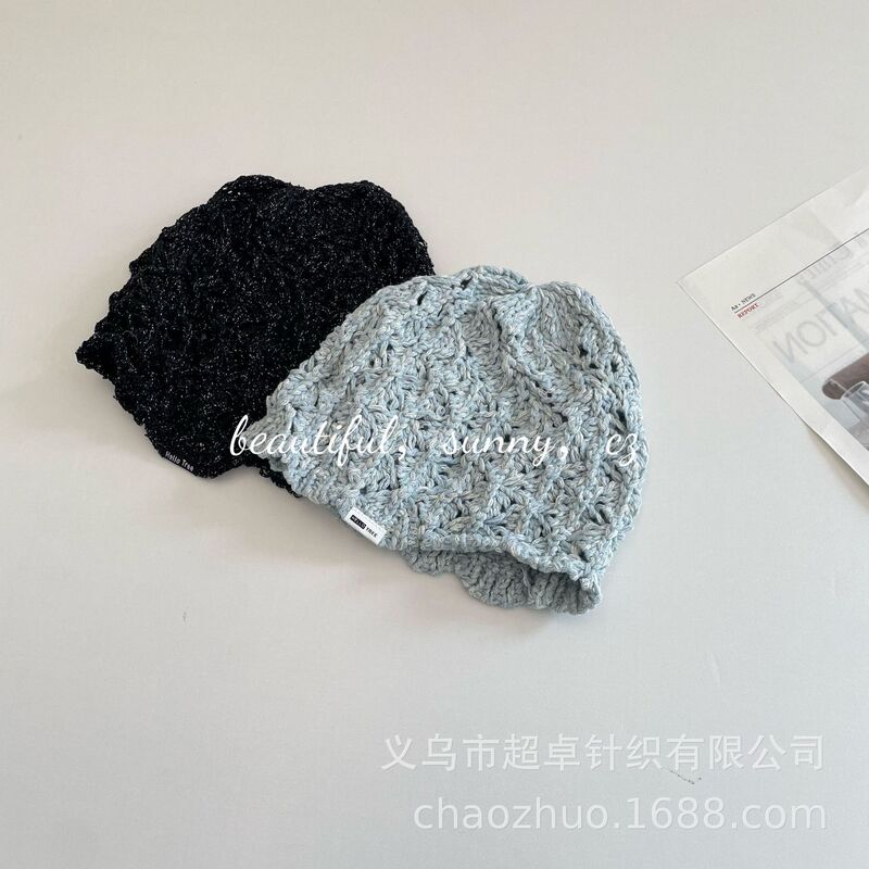 美式显白显瘦棉质洞洞针织套头帽大童氛围感毛线水桶帽|undefined