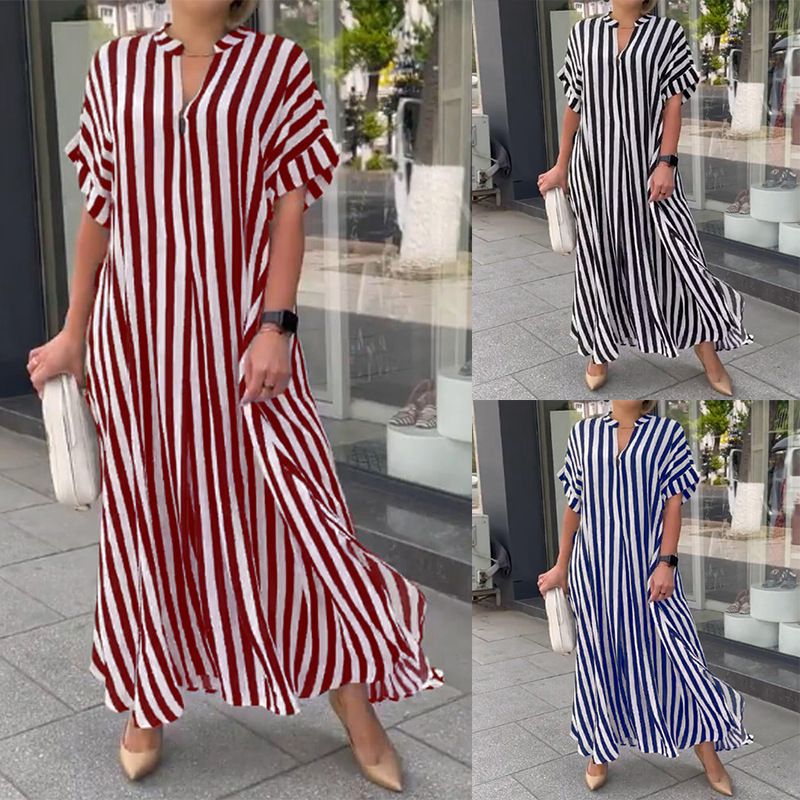 Women's Striped Maxi Dress with Side Slit