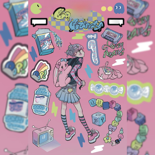 Korean domi same style sweet Asia style character sticker ins Korean style anime girl notebook material gugak sticker 