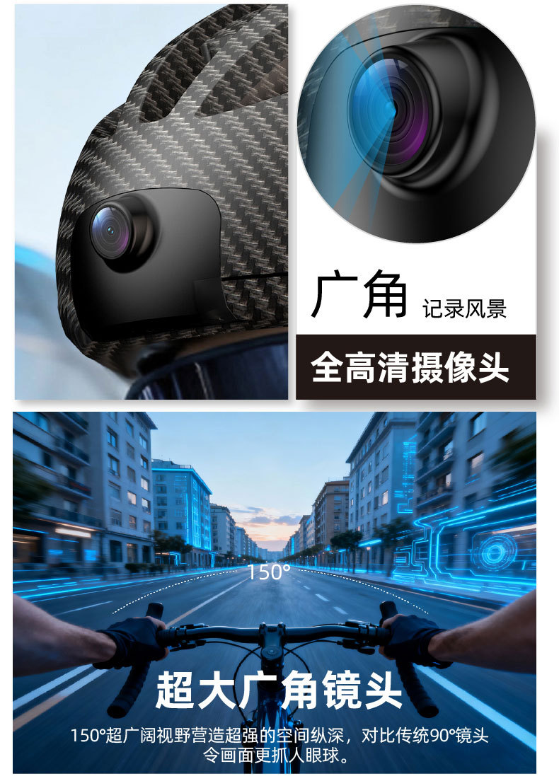 Smart cycling helmet with built-in Bluetooth headset, multifunctional smart remote control camera, and dashcam