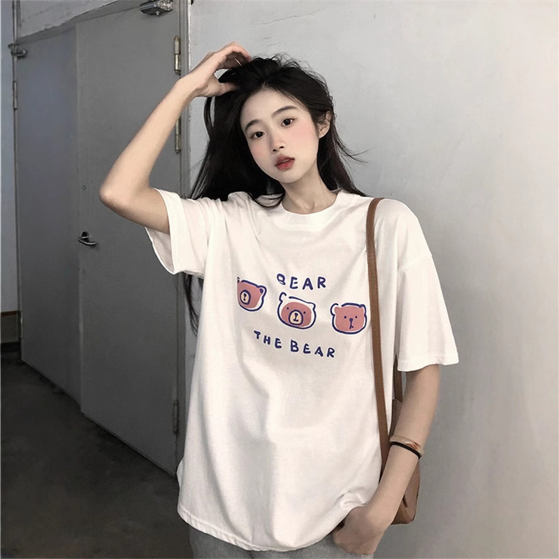 Summer New Short-sleeved T-shirt Women's Cotton Loose Korean-style Ins Women's All-match Cartoon Printed Inner Half-sleeve Top