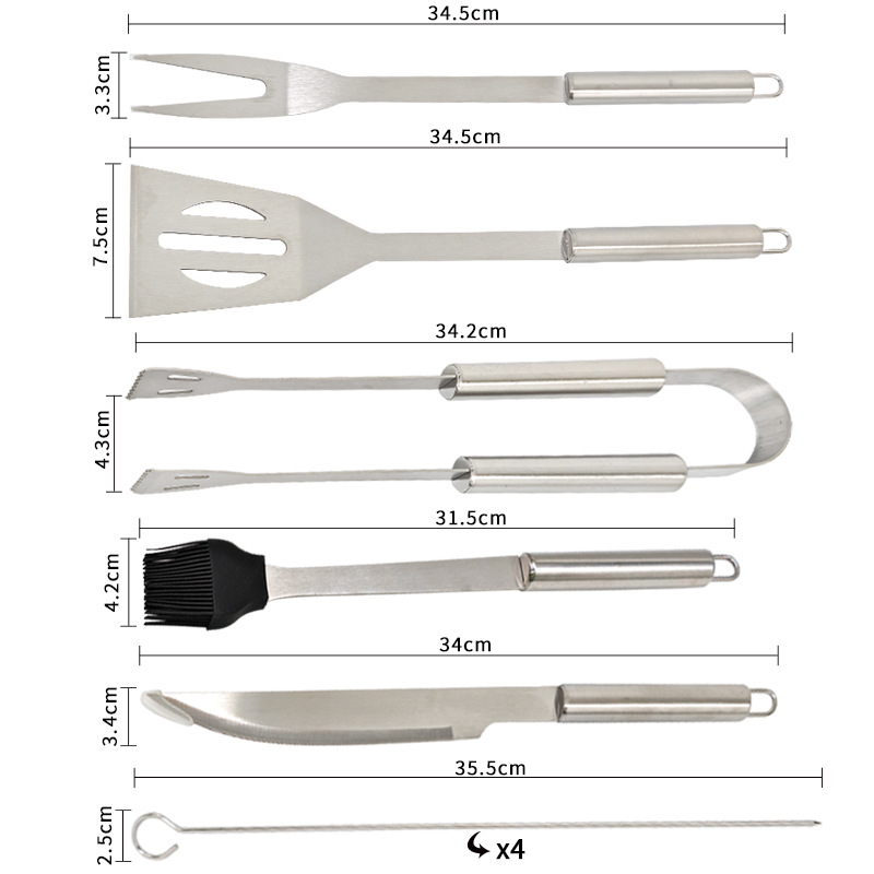 Spot juego de utensilios para hornear de acero inoxidable de nueve piezas combinación barbacoa al aire libre bolsa de tela portátil para hornear juego de herramientas para barbacoa bbq