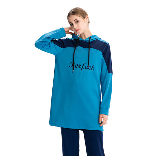 M-3XL New Single Piece Middle Eastern Arab Hui Muslim Sporty Casual Colorblock Hooded Sweatshirt Y001