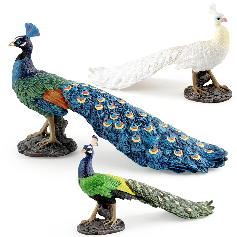 Transfronterizo Nueva simulación animal modelo de Pavo Real azul verde blanco Pavo Real decoración estática decoración de escritorio juguete al por mayor