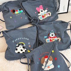49251韩系文芸かわいい子犬漫画刺繍ストライプキャンバスバッグ学生シングルショルダーバッグ女