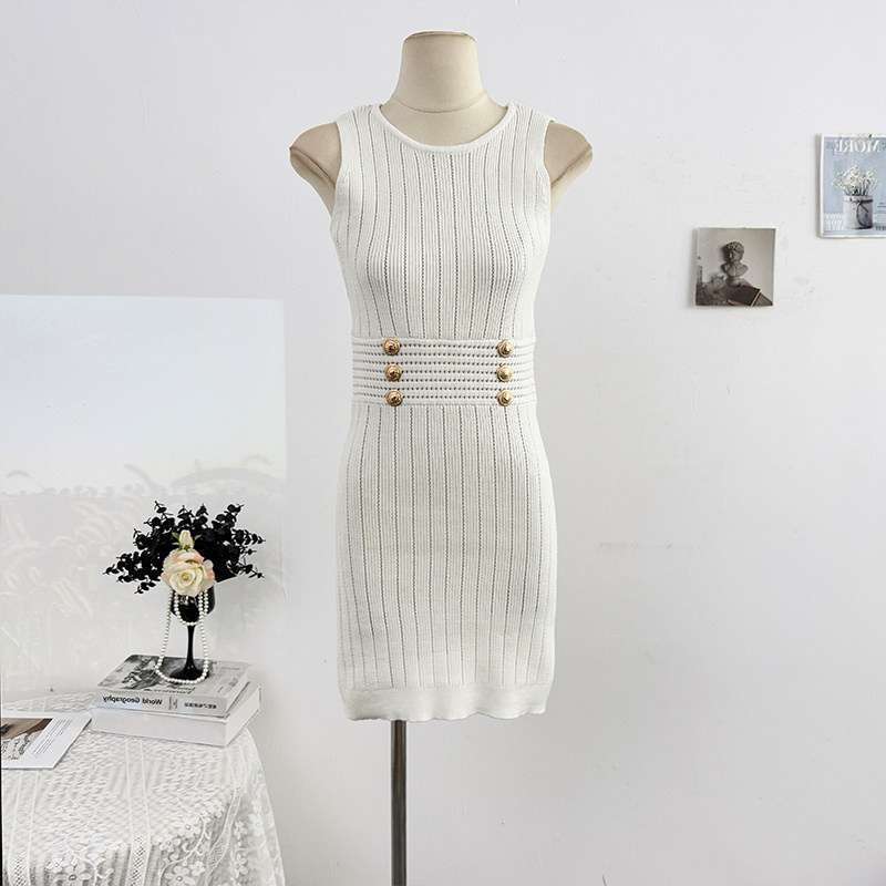 Korean Elegant Socialite Balmain Sweet and Sexy Cut-Out Ice Silk Tank Dress for Petite Figures