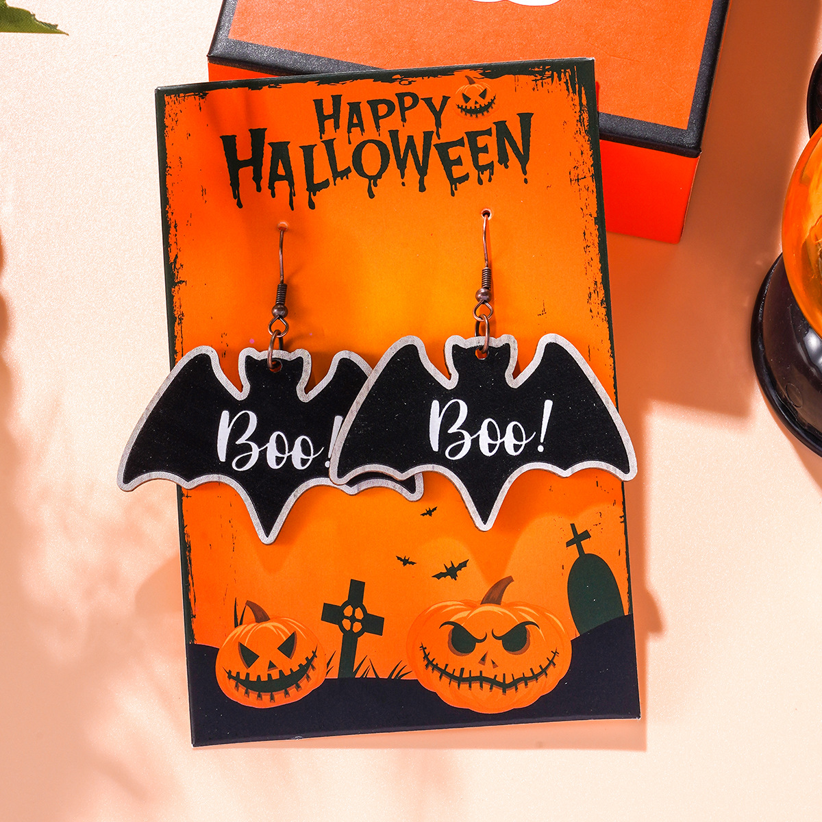 14g Weight Iron Ear Needle Material Drop Earrings Classification 1 Pair Quantity Party, Festival, Street Occasion Wood Material Halloween Festival ghost, Spider, Skull Pattern Women's Gender Hip-Hop, Funny Style 1 Pair Halloween Hip-Hop Funny Ghost Spider Skull Wood Drop Earrings 12