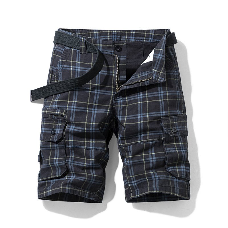 Nuevo Algodón puro verano hombres pantalones cortos casual deportes herramientas quinto pantalones simple Plaid slim fit Middle pantalones multi-Bolsillo Pantalones