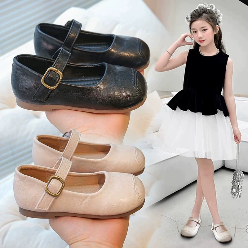 2025 Весна-Осень Новые Детские Маленькие Кожаные Туфли для Девочек Одиночные Туфли Малышка Принцесса Мягкая Подошва Маленькие Девочки Черные Модные