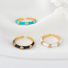 跨境流行飾品 開口可調節微鑲鋯石彩色滴油ins嘻哈指環戒指批發