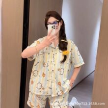 2025新款云朵棉可爱自嘲熊短袖条纹睡衣女春夏季休闲可外穿家居服