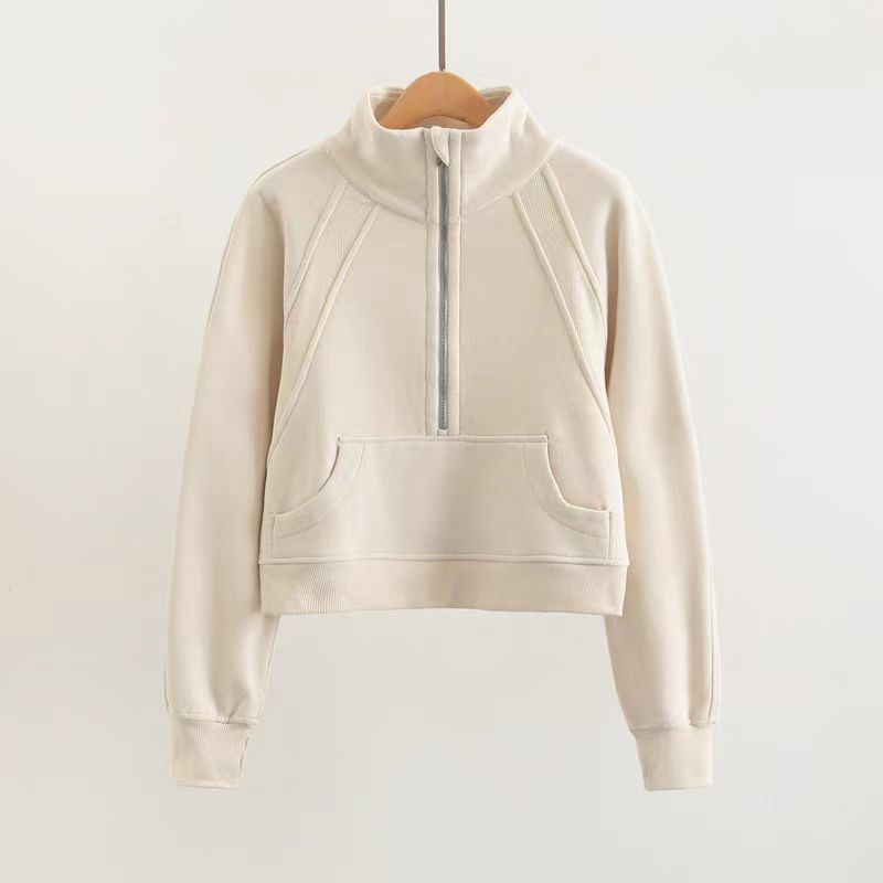 Otoño y invierno lu el mismo cuello vertical chaqueta deportiva con medio cremallera gruesa camiseta casual de fitness ropa de yoga al aire libre mujer image 8