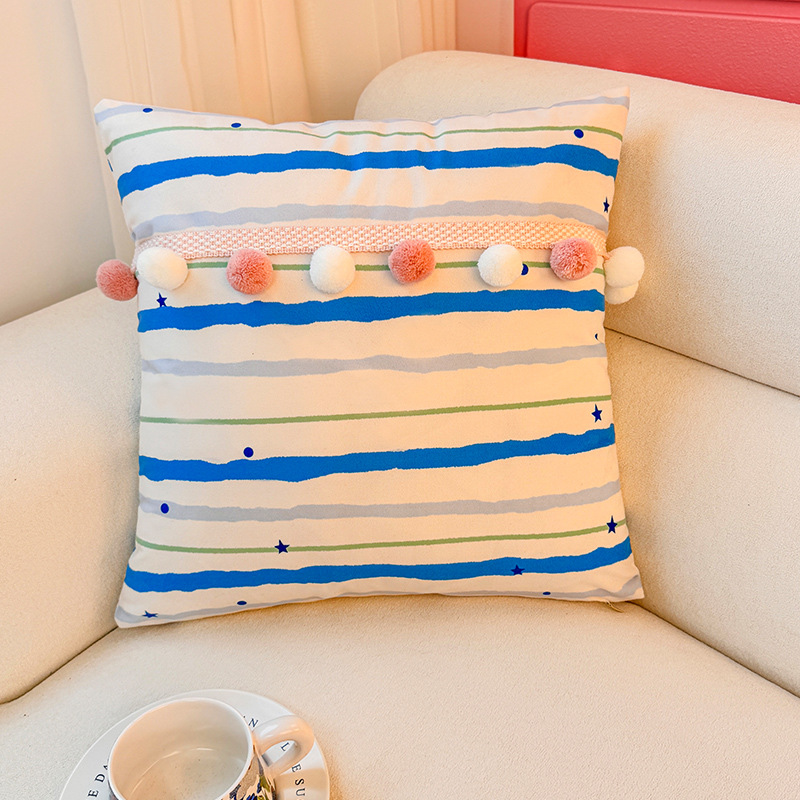 Funda de almohada con estampado corrugado de tres colores, almohada de sofá de sala de estar, almohada de cintura abstracta con estampado de cabecera, bola de pelo