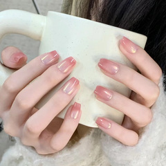 蜜桃漸變電鍍穿戴甲氣質甜美短T少女粉嫩溫柔人魚姬手工甲貼