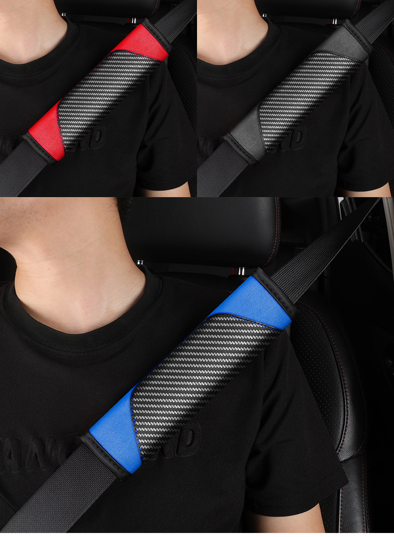 Cross-Border Popular Carbon Fiber Car Seat Belt Shoulder Cover Leather Color Matching Soft and Comfortable Sports Safety Cover