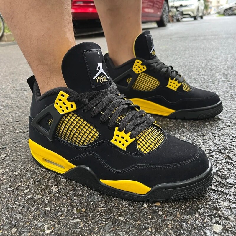 Putian Pure Original Aj4 Practical Basketball Shoes Classic Joe 4 White Green Black Yellow Thunder and Lightning Mid-Top Men's and Women's Basketball Shoes