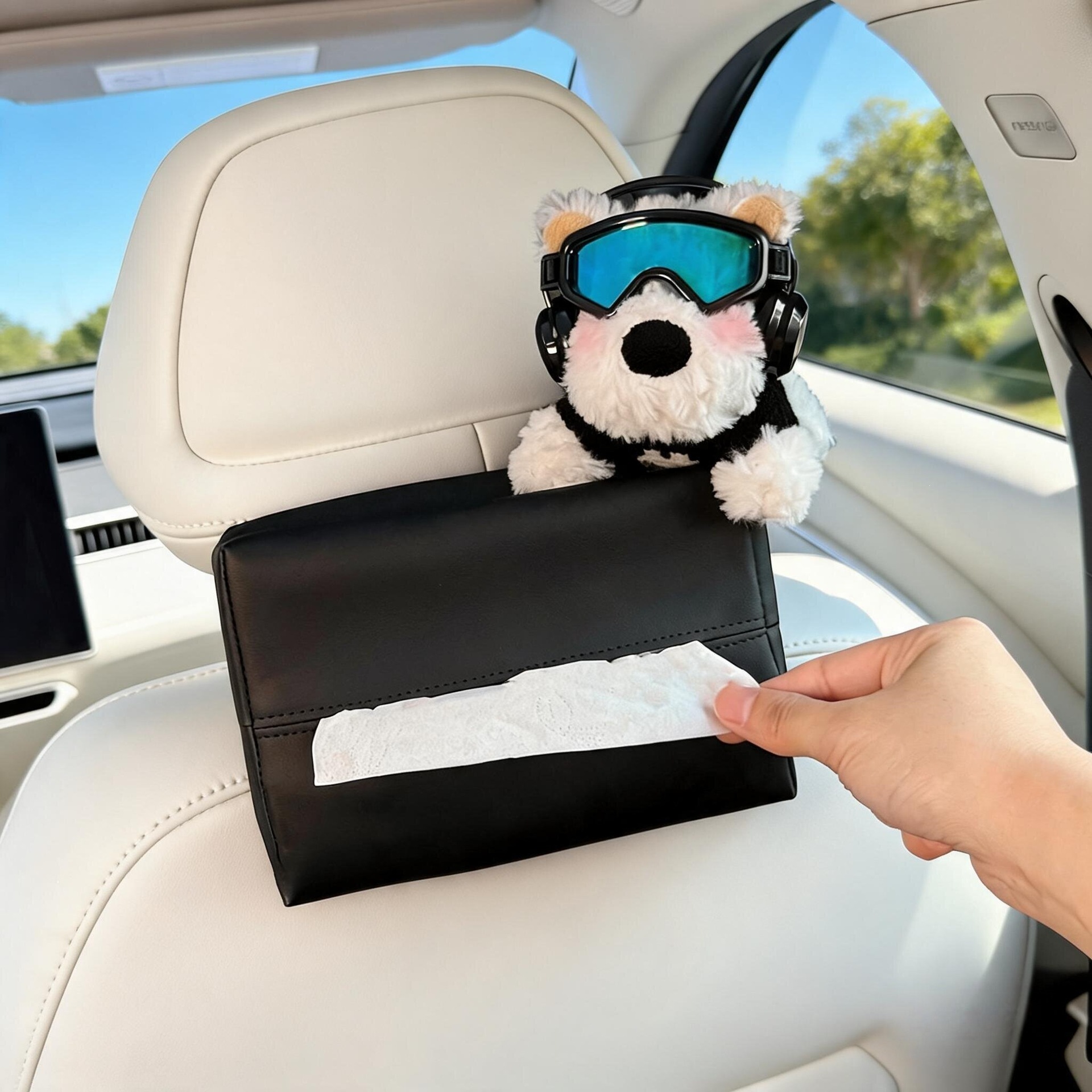 2026 New Model West Highland Car Tissue Box, Car Headrest Tissue Holder, Seat-Mounted Car Tissue Bag, Cute for Women