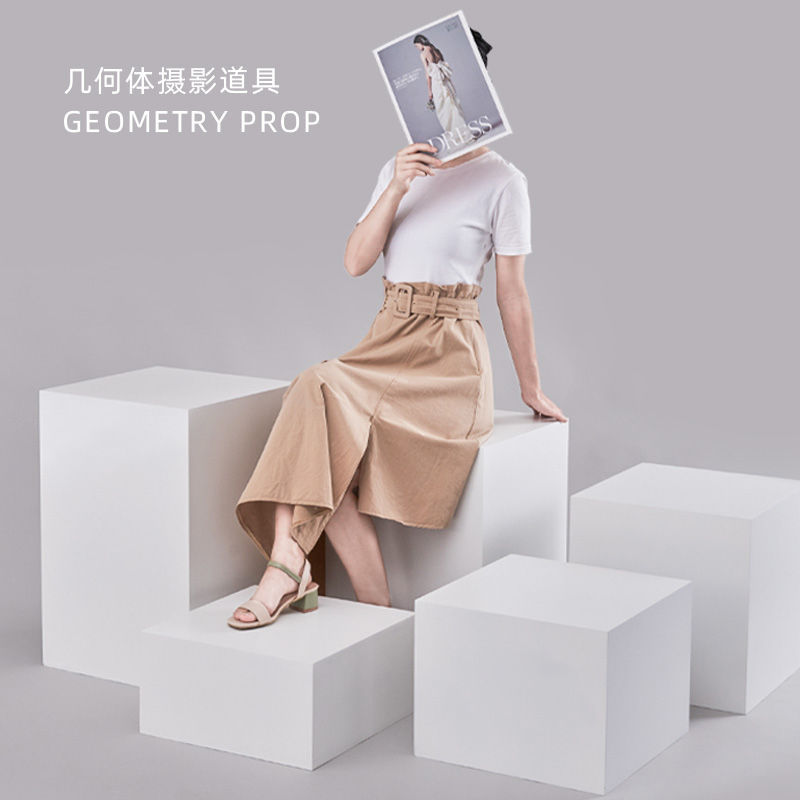 Children's Photography Props Geometric Shapes Studio Shooting Cube White Portrait Photography Display Photography Wooden Stump
