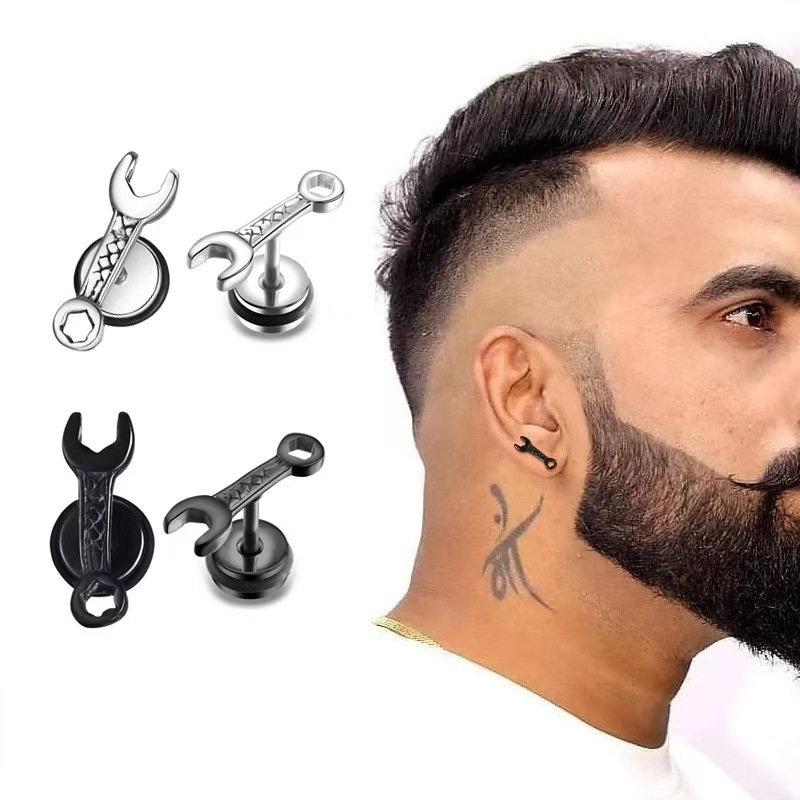 Oorbellen voor heren van titaniumstaal in hip hop stijl_voghion.com