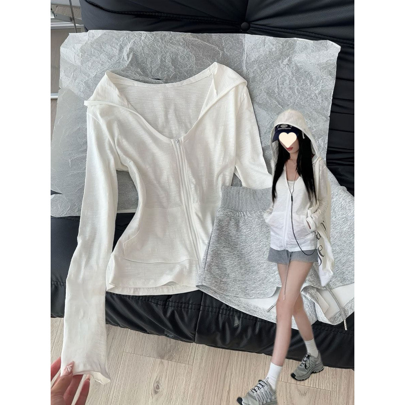 Stunning White Hooded Sun-Protective Cardigan Jacket for Women, Summer 2026 New Versatile Long-Sleeve Top Outerwear Stunning White Hooded Sun-Protective Cardigan Jacket for Women, Summer 2026 New Versatile Long-Sleeve Top Outerwear