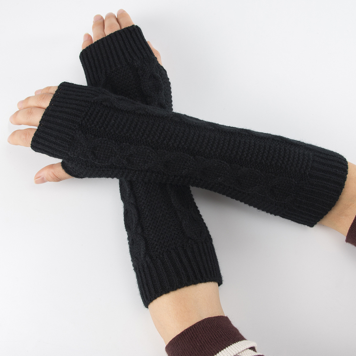 Guantes de dedos abiertos G-13 para otoño e invierno, para hombre y mujer, de lana, con medio dedo y mangas para la muñeca, tejidos y cálidos_voghion.com