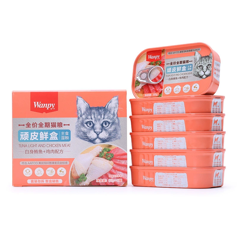Влажный корм для кошек Naughty Cat, консервы в коробке, Wanpy, полнорационный корм для всех возрастов, 85 г.