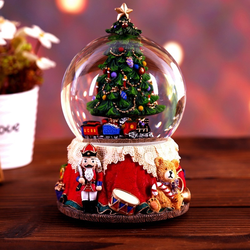 カスタムクリスタルボールbluetooth機能オルゴール発光自動雪精品クリスマスオルゴール樹脂工芸品|undefined