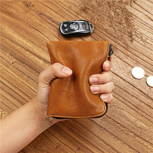 Men's vegetable tanned genuine leather wallet short zipper driver's license card holder first layer cowhide simple wallet multi-card slot wallet