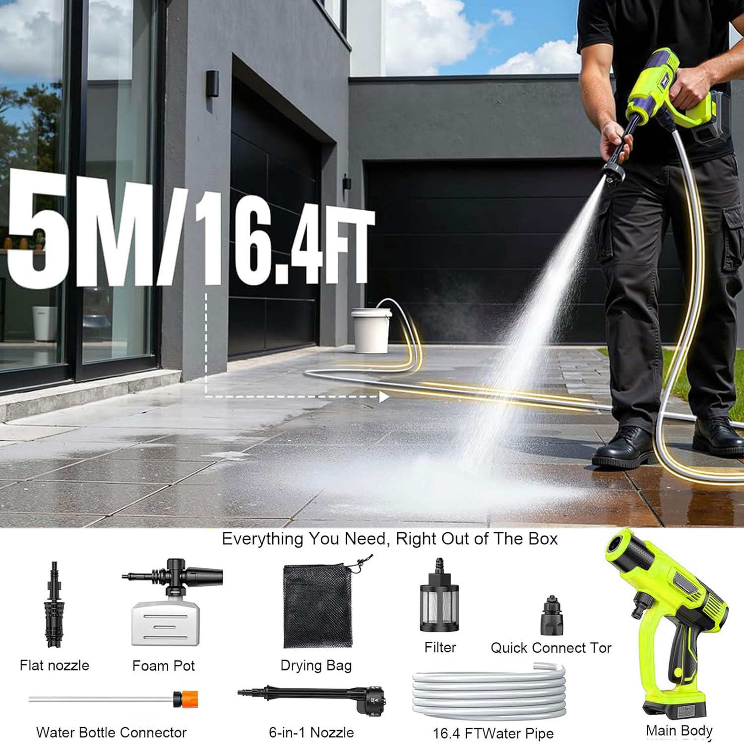 21V Lithium Battery High-Pressure Car Washing Machine, Household Handheld Wireless Car Washing Water Gun, Cleaning Machine, Car Washing Tool Set