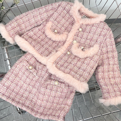 girl 2022 Winter clothes new pattern Small fragrant wind Cotton clip coat skirt Two piece set fashion new year suit