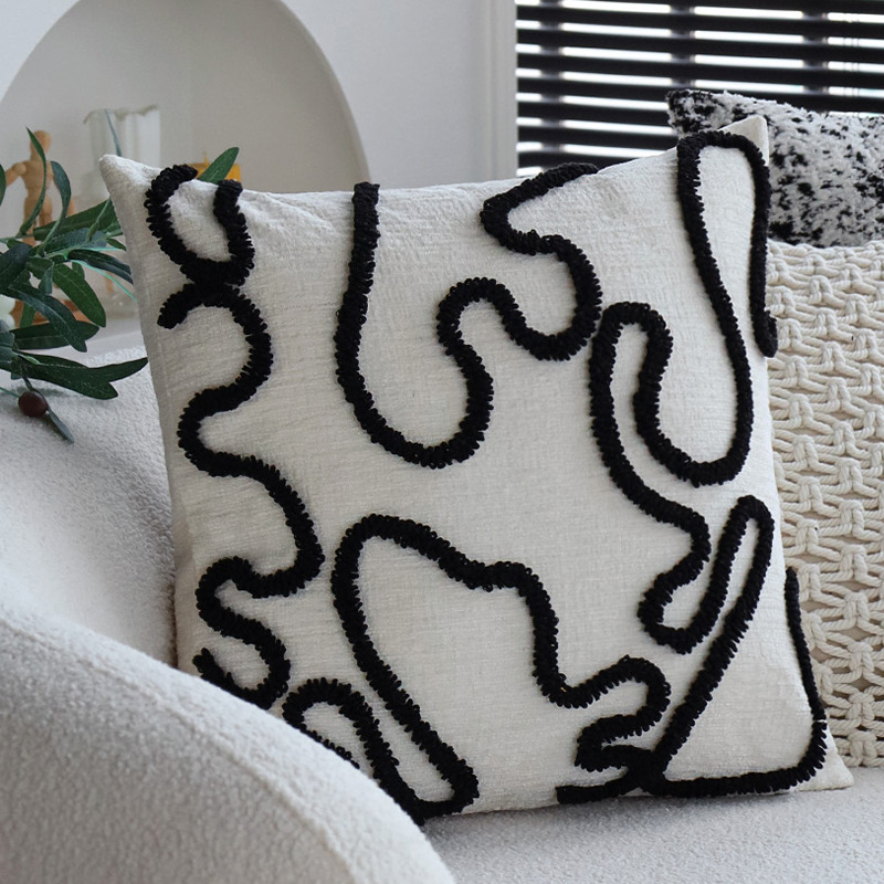 Almohada estilo ins funda de almohada de color sólido funda de cojín de sofá de terciopelo de anillo de chenilla de cama cubierta de cojín de coche de dormitorio al por mayor