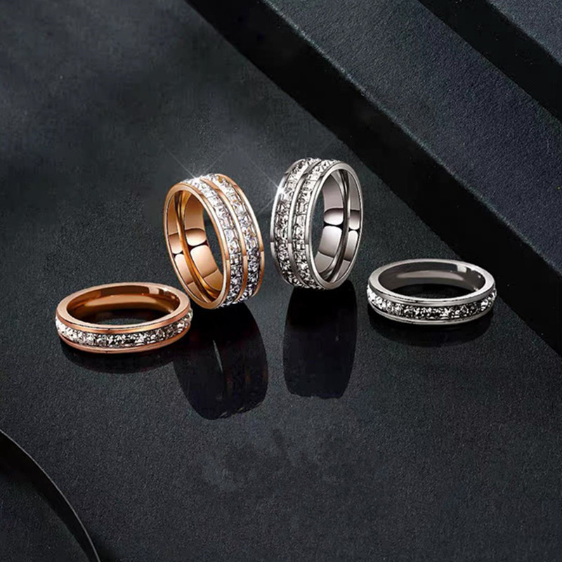 Fashion Round Titanium Steel Inlay Zircon Rings 1 Piece