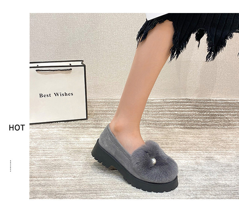 Giày lười nữ lông thỏ thật giữ ấm, đế dày gót vuông 3-5 cm, kiểu Hàn — Màu xám, Màu đen chi tiết 20