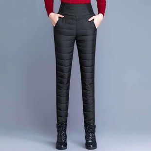 Down Cotton Pants Women's Outer Wearing High Waist New Style Women's Elastic Slim-Fit Korean Style Thickened Cold-Resistant Winter Warm Cotton Pants Women