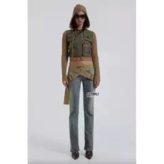 Jaded London Y2K Retro Wrap Canvas Wide Belt Decorated Low-Rise Slim-Fit Denim Jeans for Women