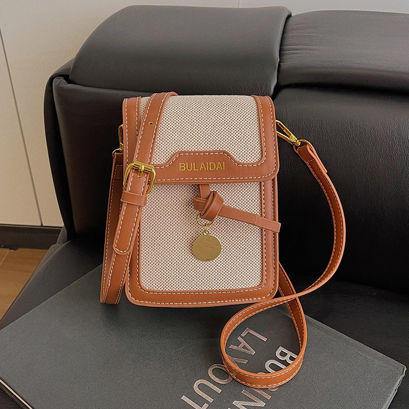 Damen Umhängetasche Für Handys, Leinen Stoff Mit Farbblock Design_voghion.com