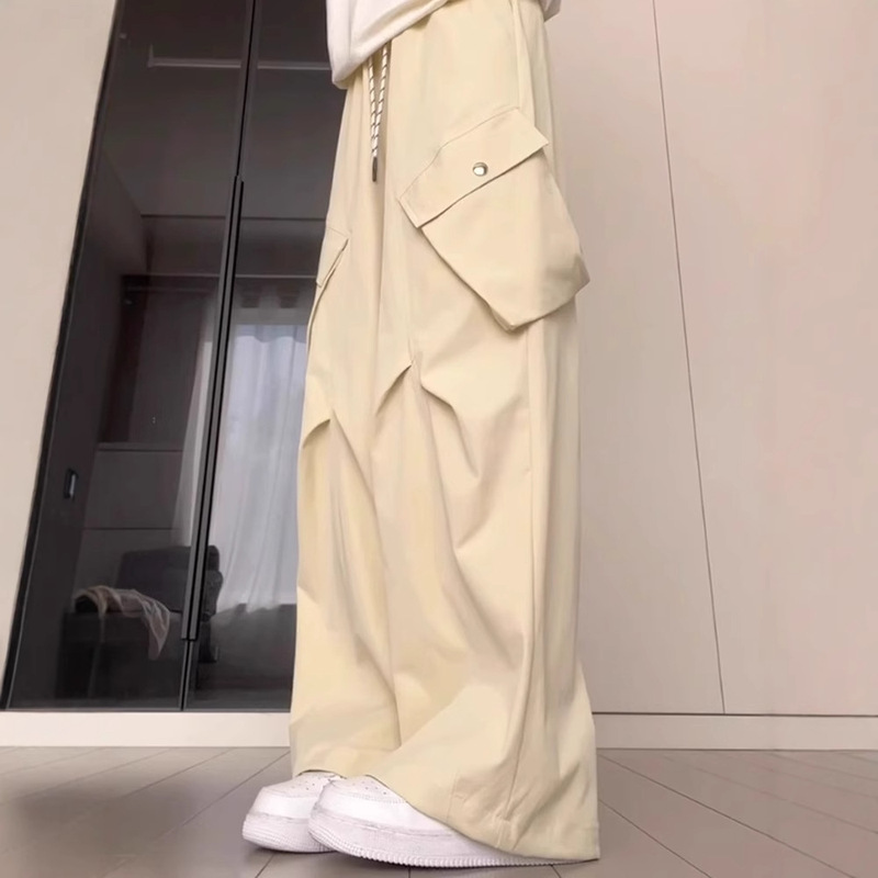 Wide-Leg Cargo Pants for Women, Spring and Autumn 2026 New Style, High-Waisted, Loose Fit, Hip-Covering, Slimming, Large Pockets, American-Style Floor-Length Pants