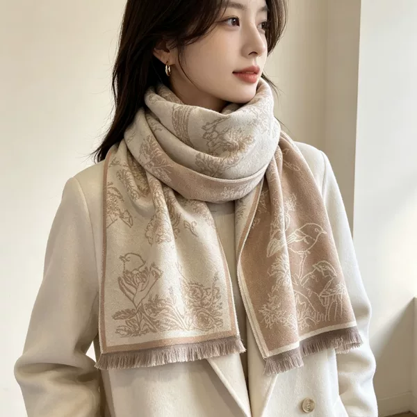 2025 Autumn/Winter New Faux Cashmere Scarf, Light Luxury, High-End Feel, Thickened, Warm, Double-Sided Jacquard Shawl, Dual-Use
