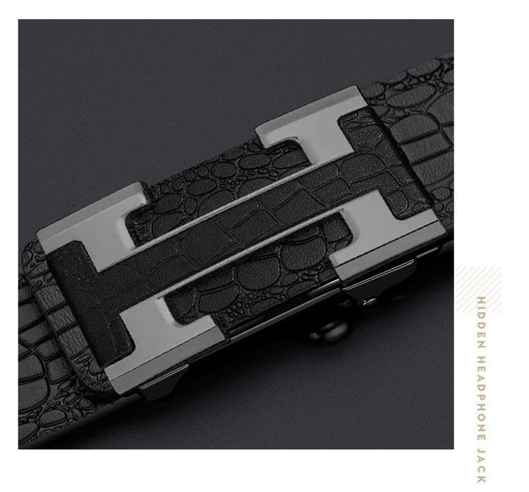 Crocodile Pattern Leather Belt Men's Waist Belt with Automatic Buckle Letter HB Fake Leather Belt Casual Versatile Trouser Belt