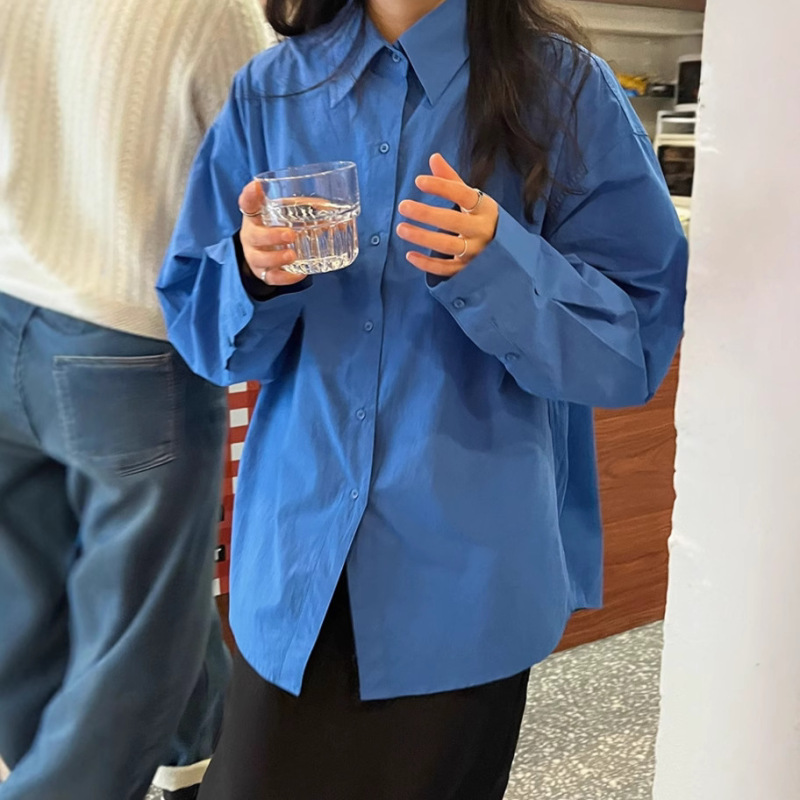 polo领棉长袖衬衫女秋季新款设计感小众外套中长款宽松上衣|undefined