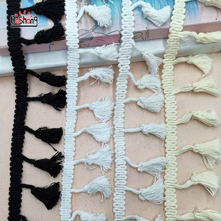 厂家直供 新款4.5cm纯棉线扫把花边 棉流苏花边 现货鞋帽服装辅料