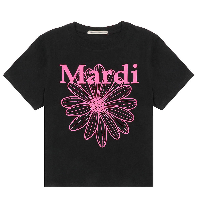 韓国マルディトレンディな半袖フラワープリントゴールドハイシルバー夏ラウンドネック純綿ルーズTシャツトップトレンディ|undefined