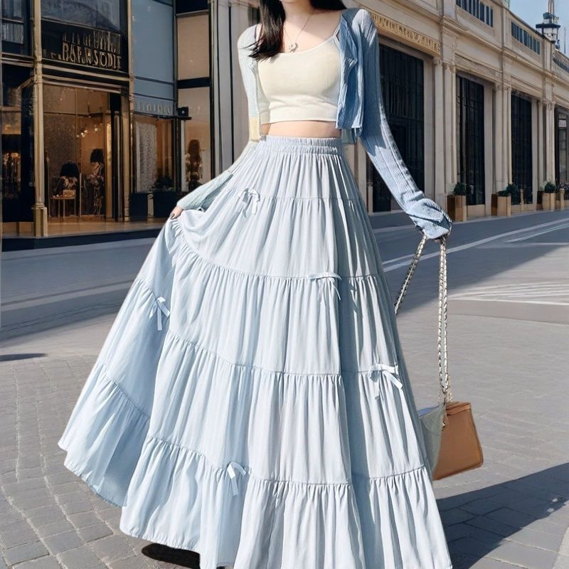 【Lined】New Bowknot 2026 Solid Color Pleated Fairy Dress Summer Style Versatile Japanese Pleated Long Dress