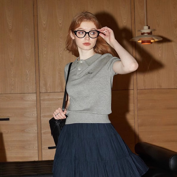 Kuen's Soft and Cozy Short-Sleeved Knit Top for Women, 2026 Spring New Style, College Style Letter Embroidery Short Top