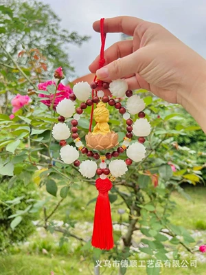 Car hanging — High-End Car Interior Decoration, Lotus - red-cinnabar-guanyin-double-ring