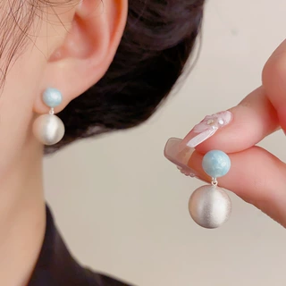 小众时尚厚银滴油金属拉丝圆球耳坠女个性简约独特设计感耳环批发