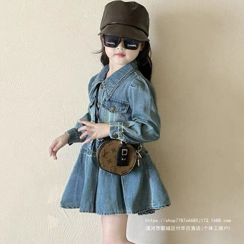 女童春秋牛仔裙牛仔2026新款网红爆款连衣裙儿童韩版公主送腰带