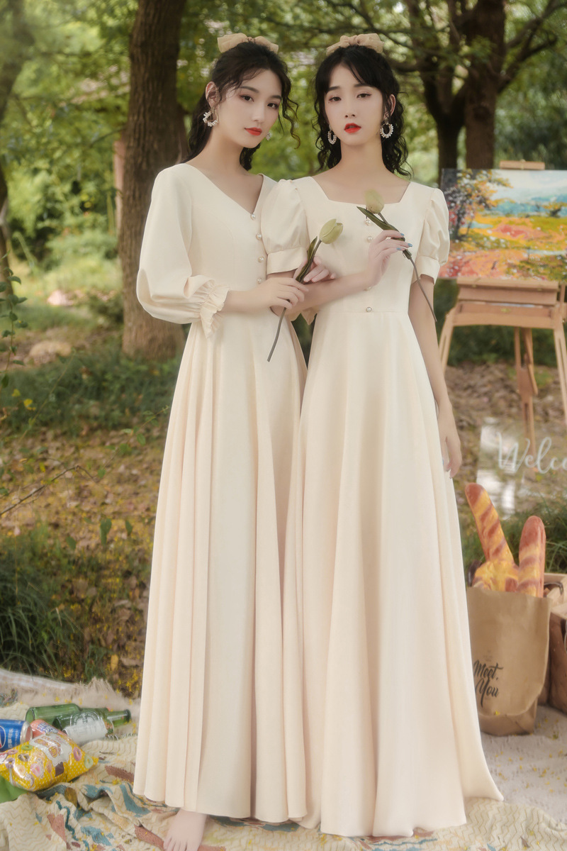 Vestidos de dama de honor de verano 2026, nuevo estilo casual, vestidos de hermana, de manga larga, que estilizan y favorecen la figura, vestidos de grupo para damas de honor.