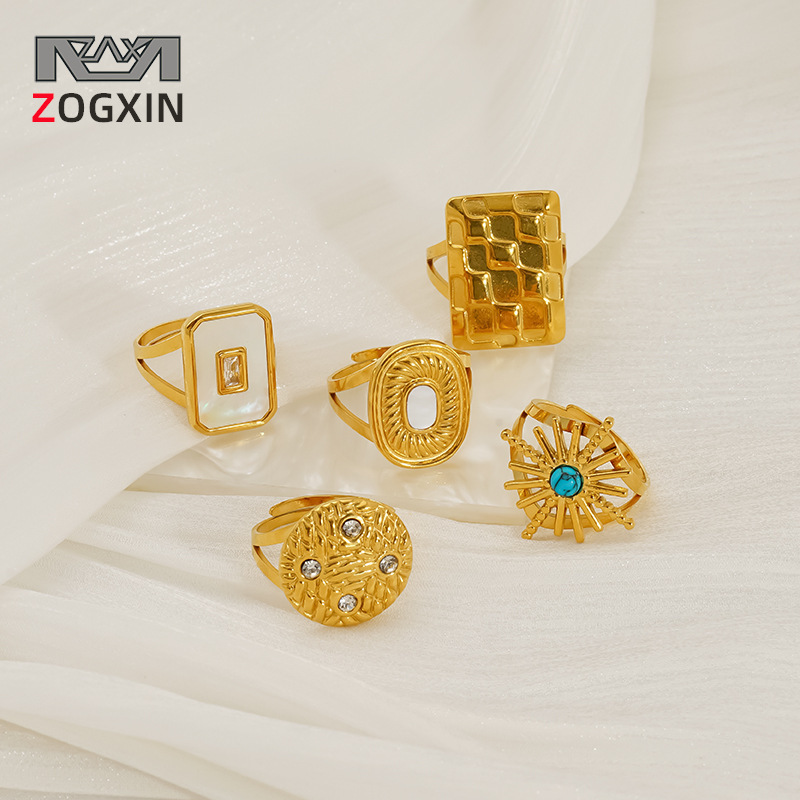 Nuevo anillo ajustable geométrico retro de acero inoxidable, anillo de nicho de personalidad, anillo de sensación premium chapado en oro de 18k para mujer