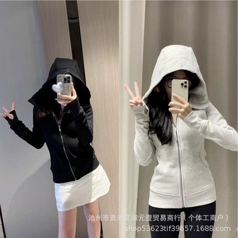 Lulu Original Scuba Cardigan Full Zipper Slim Long-Sleeved Hoodie Hooded Jacket Jacket Sweatshirt Women's Top